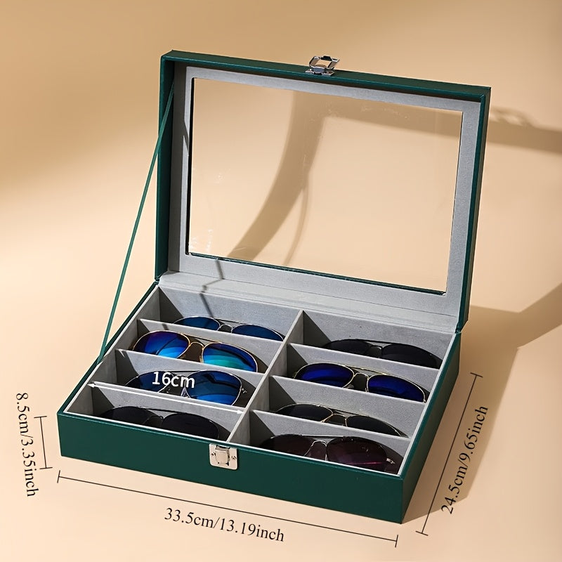 Luxury PU Material, 8-Cell Glasses Storage Case, Household Collection Case, Large Capacity Glasses Case