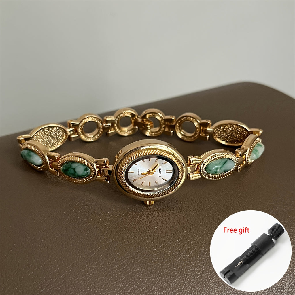 Retro Light Luxury Bracelet Watch, French Temperament Ladies Quartz Watch with Watch Band Adjust Tool