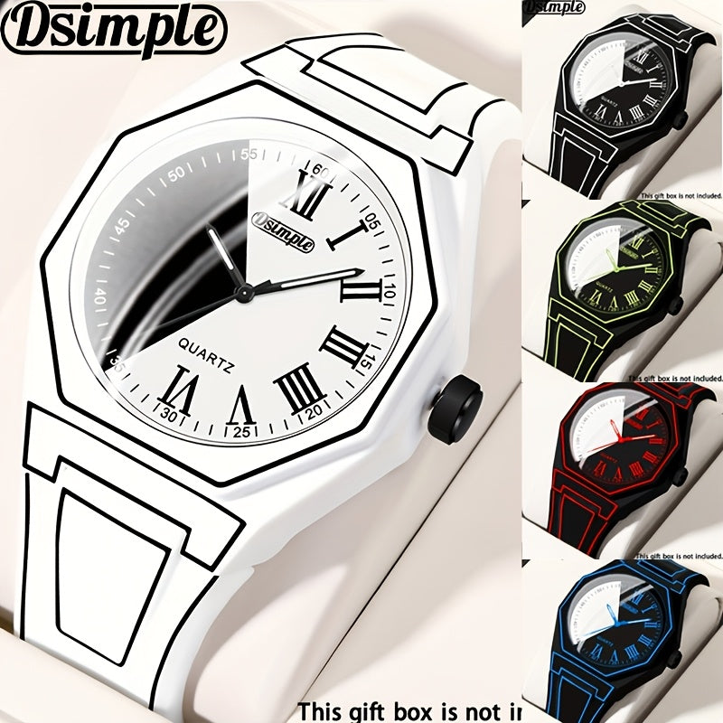 Quartz Watches for Men -1pc Modern Cartoon Minimalist Unisex Mens Watch, Silicone Strap, Black & White Dial with Geometric Patterns, Casual Watches for Men & Women, Special Occasions, Everyday Timepiece - Christmas, Halloween Gift, Reloj Para Hombre.