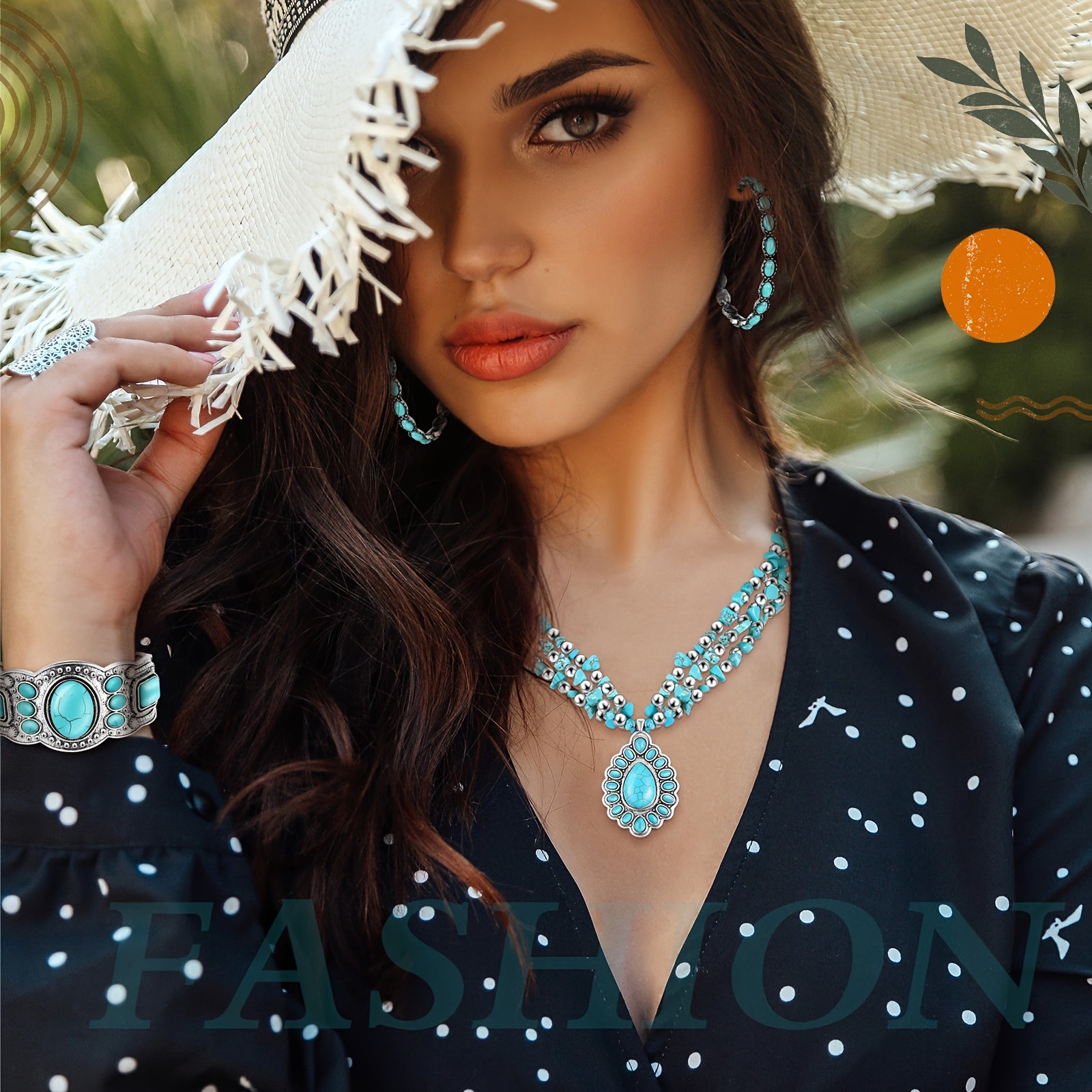 3pcs Western Jewelry for Women Bohemian Set, Boho Pendant Long Choker, Layered Bracelet, Dangle Earrings for Gifts Mother, Friends