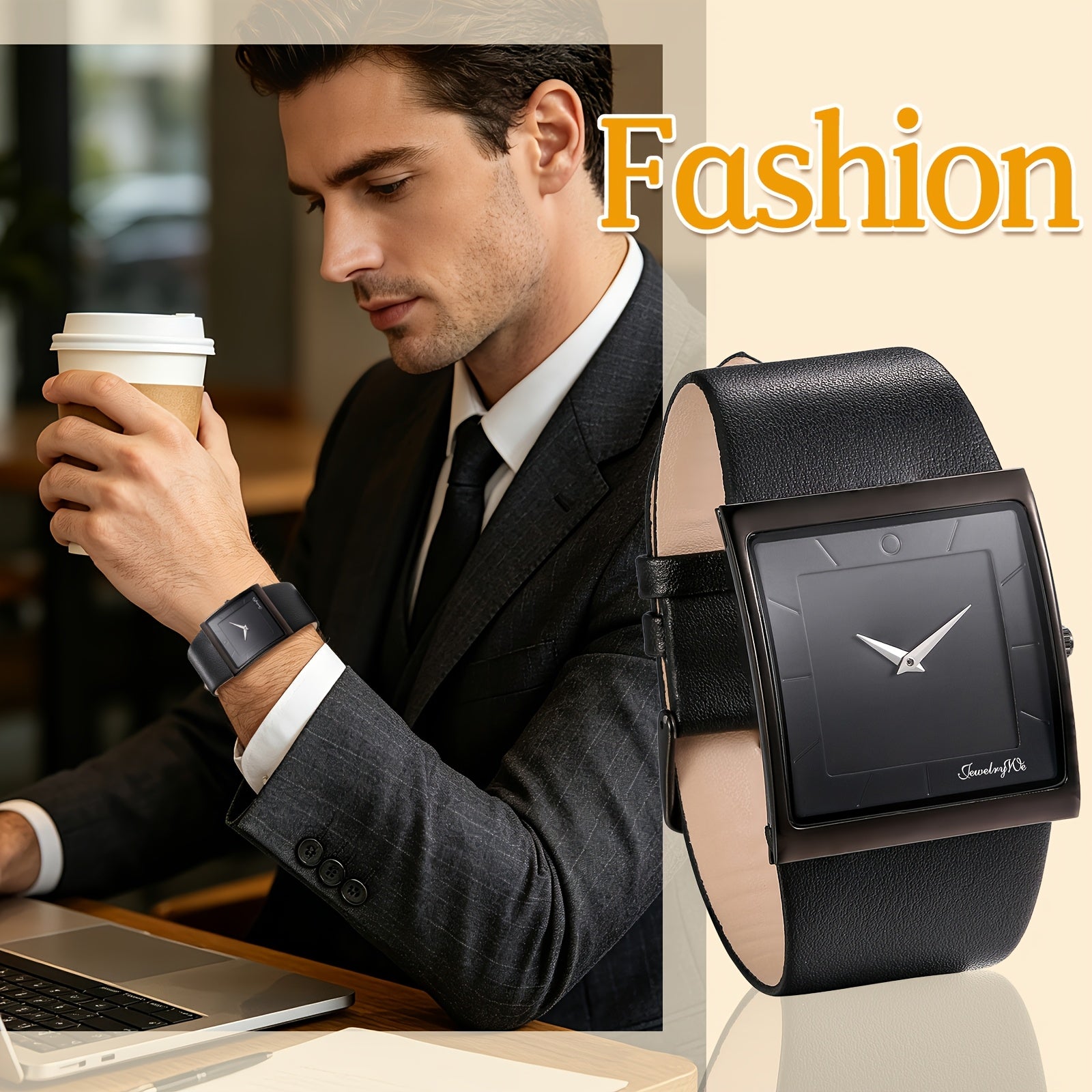 [Genuine Leather] Genuine Leather | Square Bar Scale Dial Men's Watch Strap