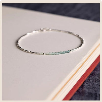 Silver Bracelet 925 Aquamarine – Delicate Light Luxury Broken Style Thin Cuff for Women, Elegant Fine Jewelry Gift, Minimalist Daily Wear Wrist Chain