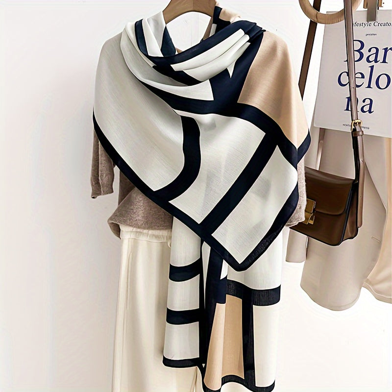 Stylish Women'S Color Block Scarf - Soft And Breathable Viscose Shawl with And Windproof Features, Ideal for Casual Outings And Travel, Featuring a Chic Geometric Design, Easy to Hand-Wash