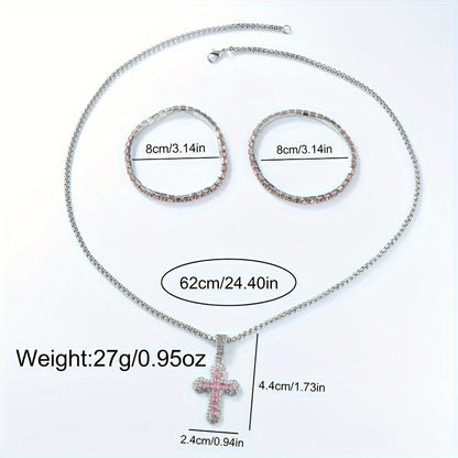 Fashion Watch and Jewelry Set 3Pcs - Rhinestone Ring Bracelet Watch Gift Set for Women, Elegant Pink Silver Quartz Watch with Matching Accessories, Ideal Birthday Gift
