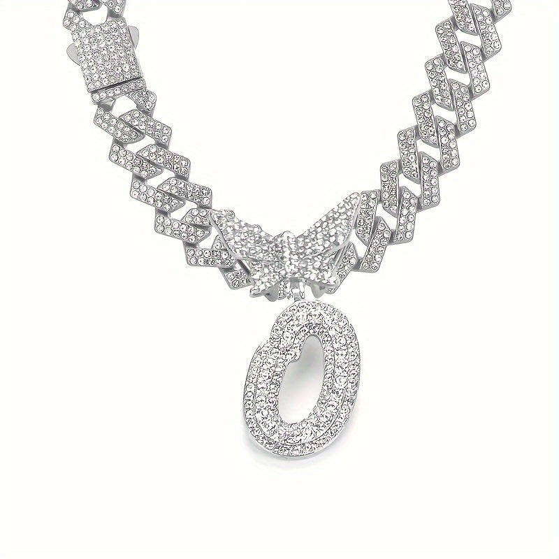 Cuban Link Chain Necklace - Initial Letter for Men Women - with Butterfly Alphabet Pendant A-Z, Gold & - product detail view