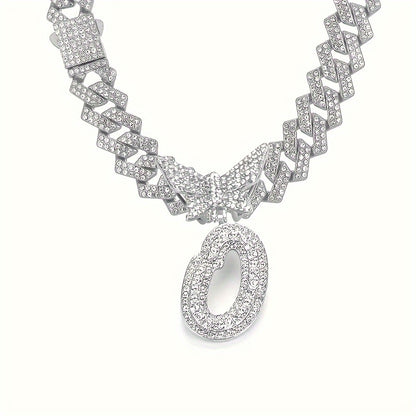 Cuban Link Chain Necklace - Initial Letter for Men Women - with Butterfly Alphabet Pendant A-Z, Gold & - product detail view