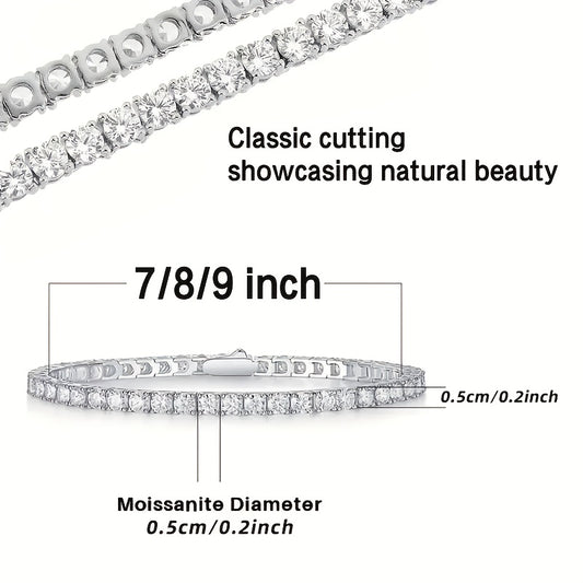 Moissanite Tennis Bracelet 925 Sterling Silver Diamond Alternative Luxury Women 5mm Shiny Faceted Cut Birthstone Bracelet Party Date Gift 7 8 9 Inch