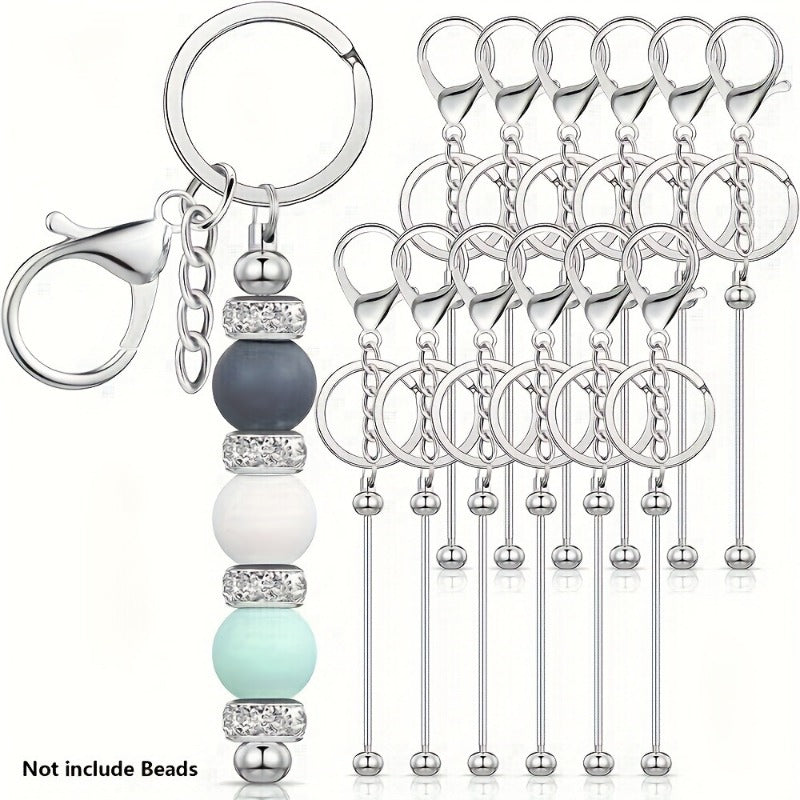 12/24pcs Stainless Steel Beadable Keychain Blanks Beaded Keychain Kit for Crafting Metal Keyring Pendant with Charms for Gifts Christmas & Halloween Gift Key Chain Pendant Production Supplies