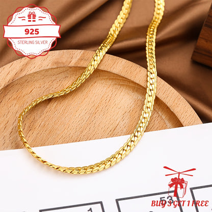 Gold Chain Necklace 24K Gold Plated 925 Sterling Silver 5mm Flat Lace Chain Necklace Unisex Hip Hop Jewelry 18 20 22 24 Inch Gift for Her