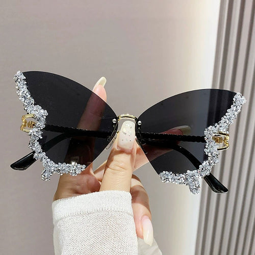 Butterfly Glasses Rhinestone Rim Women Sparkling Glamorous Decorative Fashion Eyewear PC Lens Elegant Statement Piece Parties Events Photo Shoots Bachelorette Gift