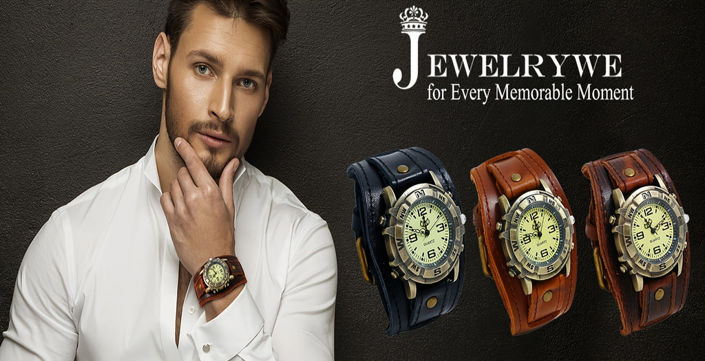 Vintage Steampunk Wide Leather Strap Analog Quartz Watch, Biker Watch, Round Case, For Men And Women, Halloween Christmas Father'S Day Mother'S Day Gift