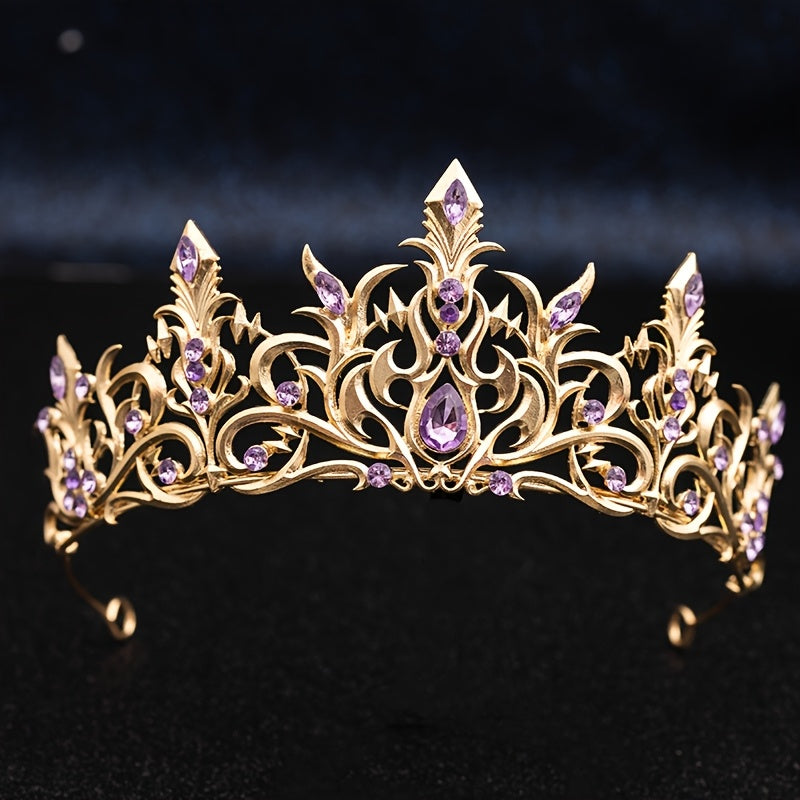Gothic Silvery Crown with Red Rhinestones for Women, Vintage Baroque Tiara Headpiece, Vampire Queen Princess Costume Accessory for Halloween Cosplay Prom Pageant Wedding Stage Photography Party Renaissance Festival Masquerade