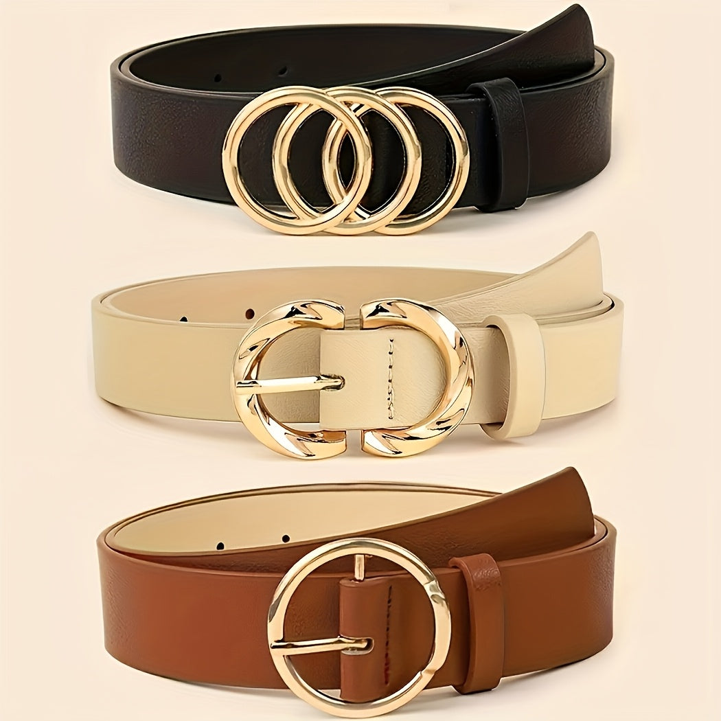 Women's Belt Set 6Pcs - PU Leather Belts with Metal Buckle Multi Style, Black Beige Brown Solid Color Waist Belt for Jeans Dresses Daily Wear, One Size Adjustable Fashion Accessory