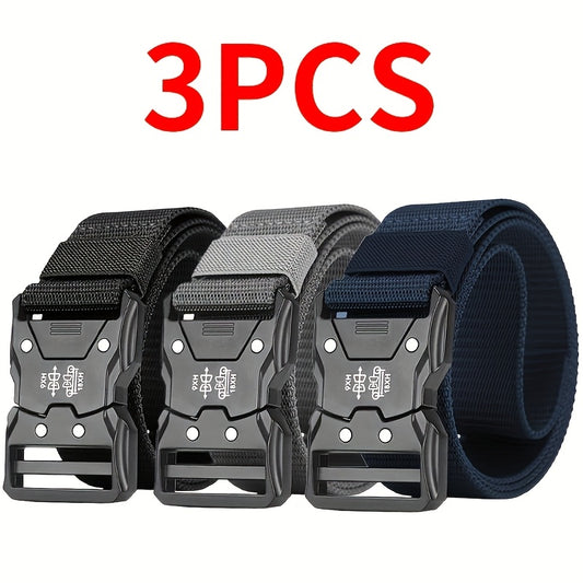 Men's Nylon Belt 3 Pack Quick-Release Buckle - Adjustable 49.2" Casual Belts for Jeans Work Outdoor Everyday Use Black Gray Khaki Blue Green Brown