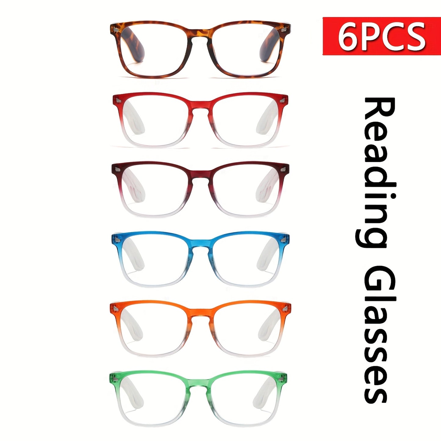 Reading Glasses 6 Pack Oval Full Frame Anti-Glare PC Lenses Minimalist Fashion Readers Seniors Men Women Office Book Use Strengths +1.0 to +4.0 Gift Set