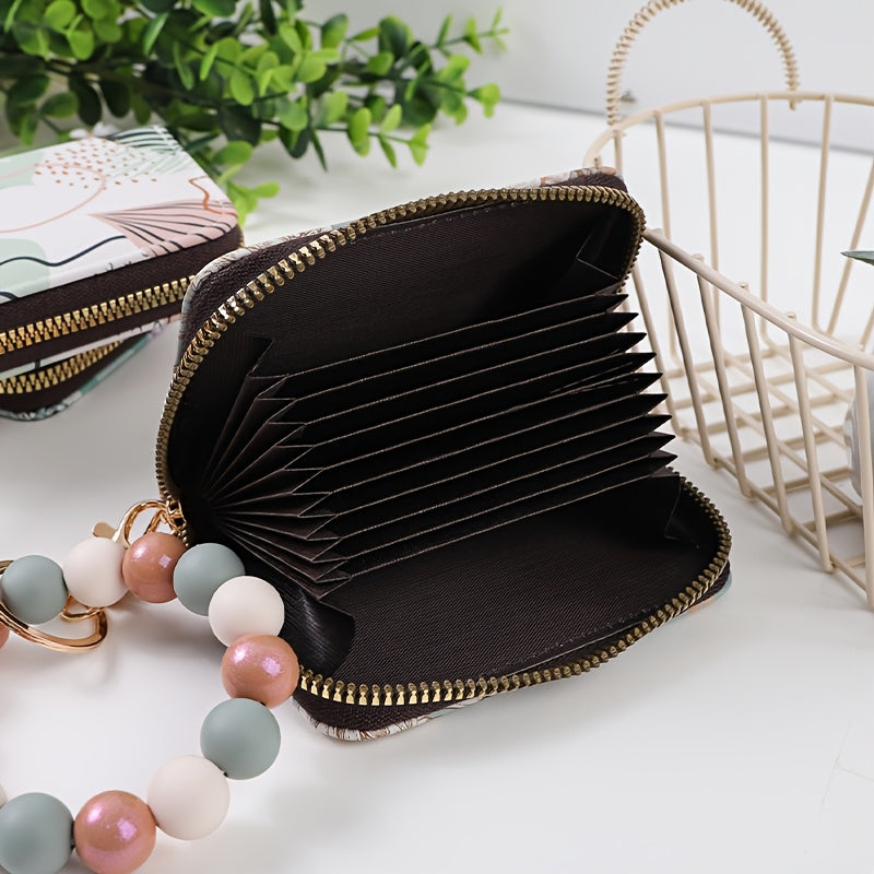 1pc Fashionable And Elegant Bright Bead Bead Wrist Keychain Printed Organ Storage Bag ID Storage Bag Clip Women'S Zero Wallet Keychain Gift For Friends And Mothers