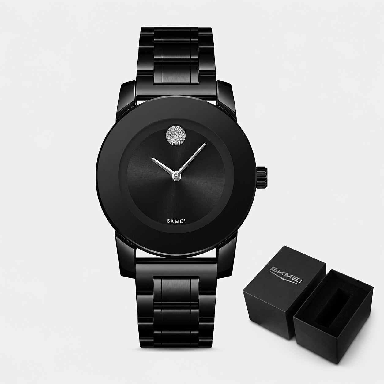 SKMEI Golden-Tone Zinc Alloy Case & Stainless Steel Band Quartz Watch - Black Dial with Accents, Classic Minimalist Design, Precise Quartz Movement, Unisex Casual & Formal Wear, Holiday Gift for Men & Women, Formal Timepiece, Elegant Style, Durable Constr