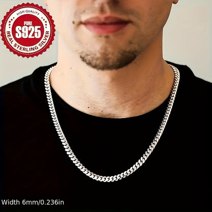 925 Sterling Silver Cuban Link Chain Necklace - Silver Tone 4mm & 6mm Width for Men & Women, Unisex Slim Cuban Chain, 18 to 24 Inch, Fashion Jewelry Gift