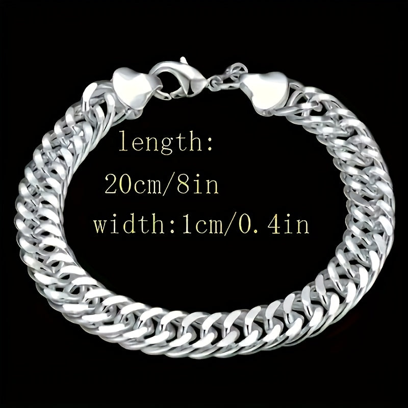 925 Sterling Silver 10Mm Wide Chain Bracelet, Cuban Link Design for Men And Women - Elegant Vintage Bohemian Style, Durable And Tarnish-Resistant, Perfect Gift for Weddings, Parties, Everyday Wear - Ideal Christmas/Halloween Present