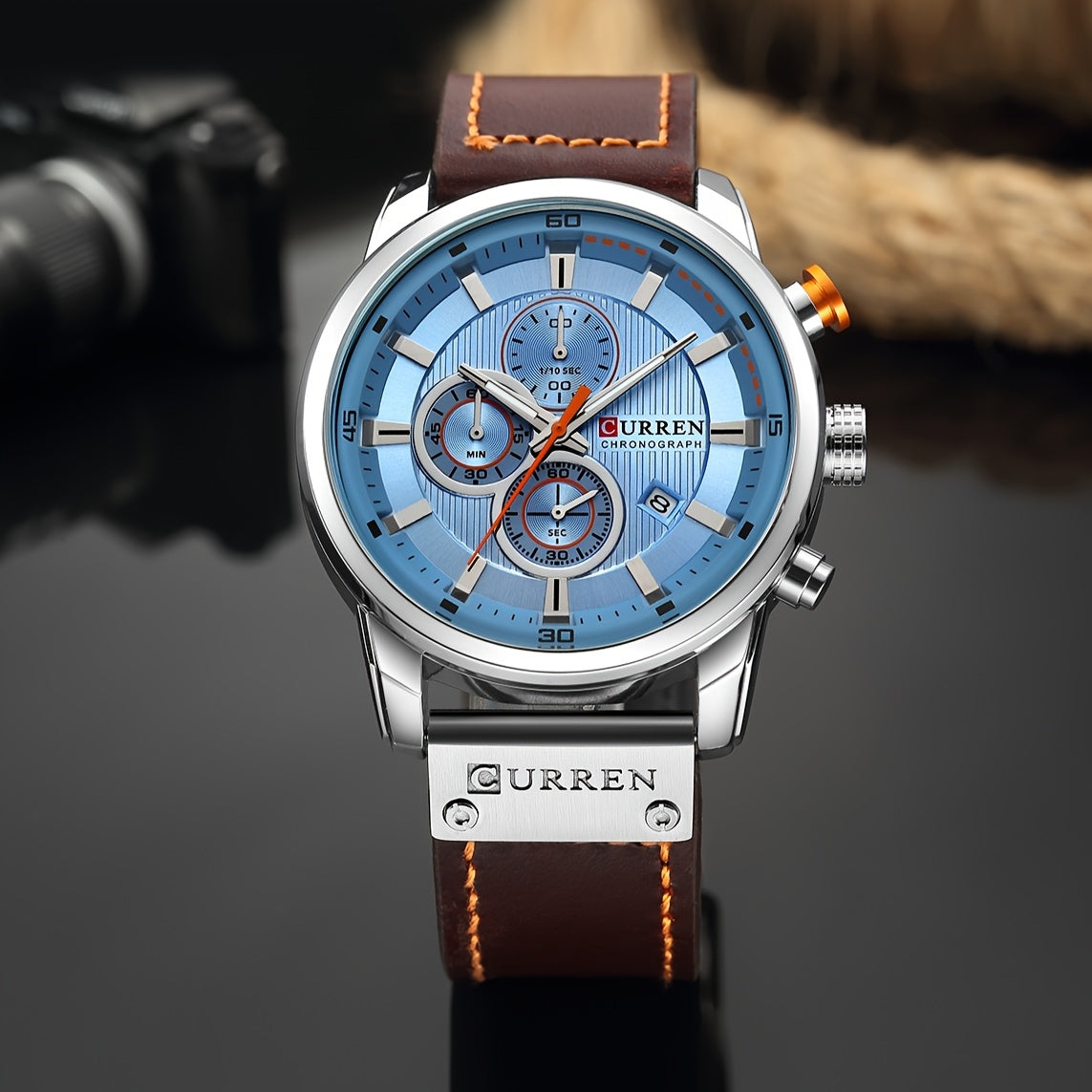 Men's Chronograph Sport Quartz Watch – Stopwatch, Date Display, Round Dial Wristwatch for Men in Brown, Blue, Black, Grey & More Colors