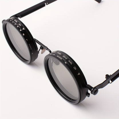 Industrial Punk Rotating Dimming Fashion Glasses – Spring Temple Flip-Up Adjustable Tint Eyewear, Steampunk Street Style Shades for Men & Women, Versatile High-Fashion Statement Piece