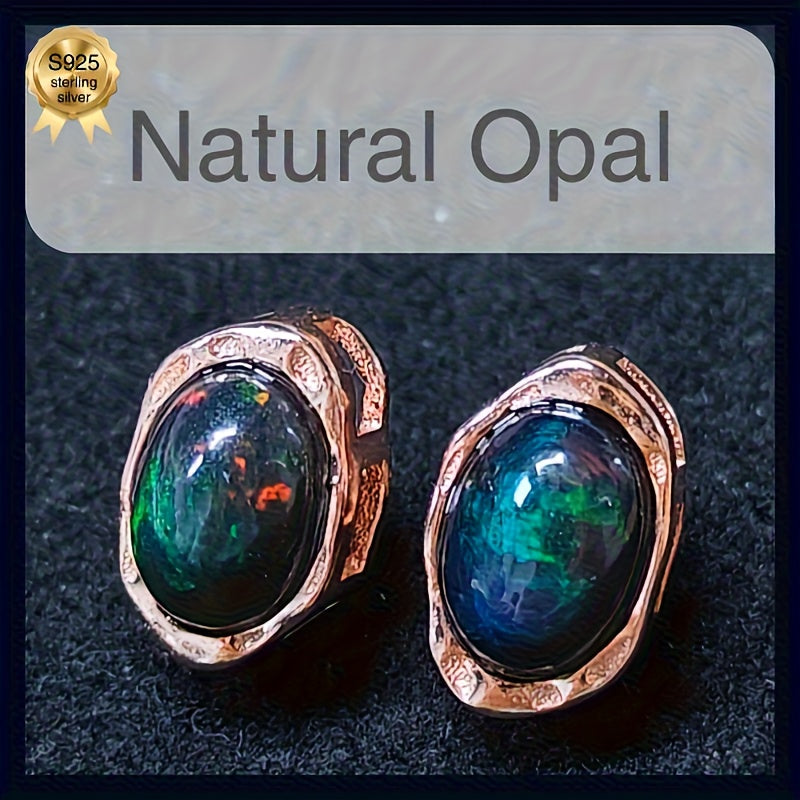 Natural White Opal Earrings S925 925 Sterling Silver Inlaid Main Stone Father'S Day, Christmas, Halloween Gifts Various Styles of Gift Boxes for Free, Without Battery