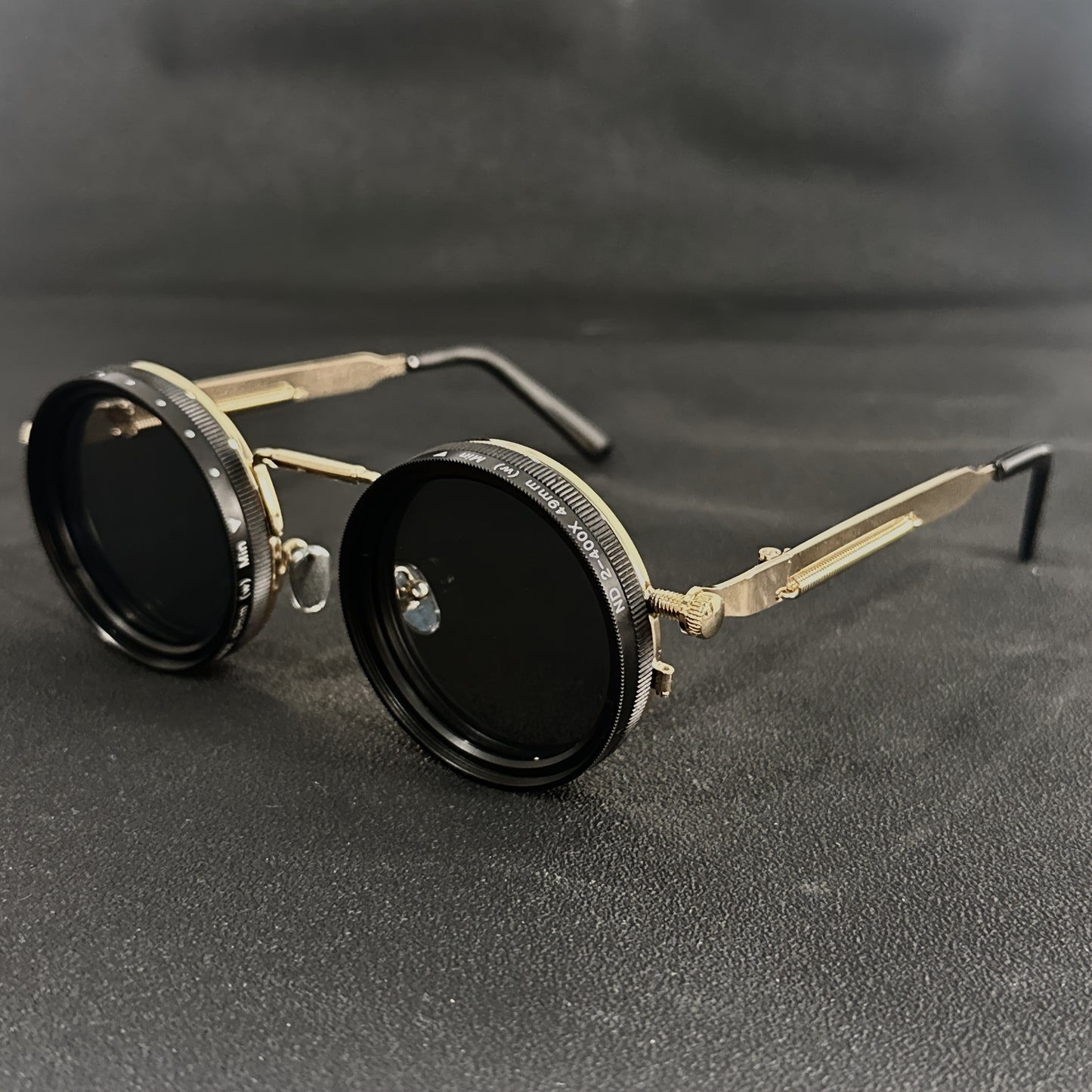 Steampunk Glasses Vintage Flip Spin Adjustable Gradient Lens – Alloy Frame Interchangeable Lens Eyewear for Men Women, Festival Party Cosplay Rave Halloween, Black Gold