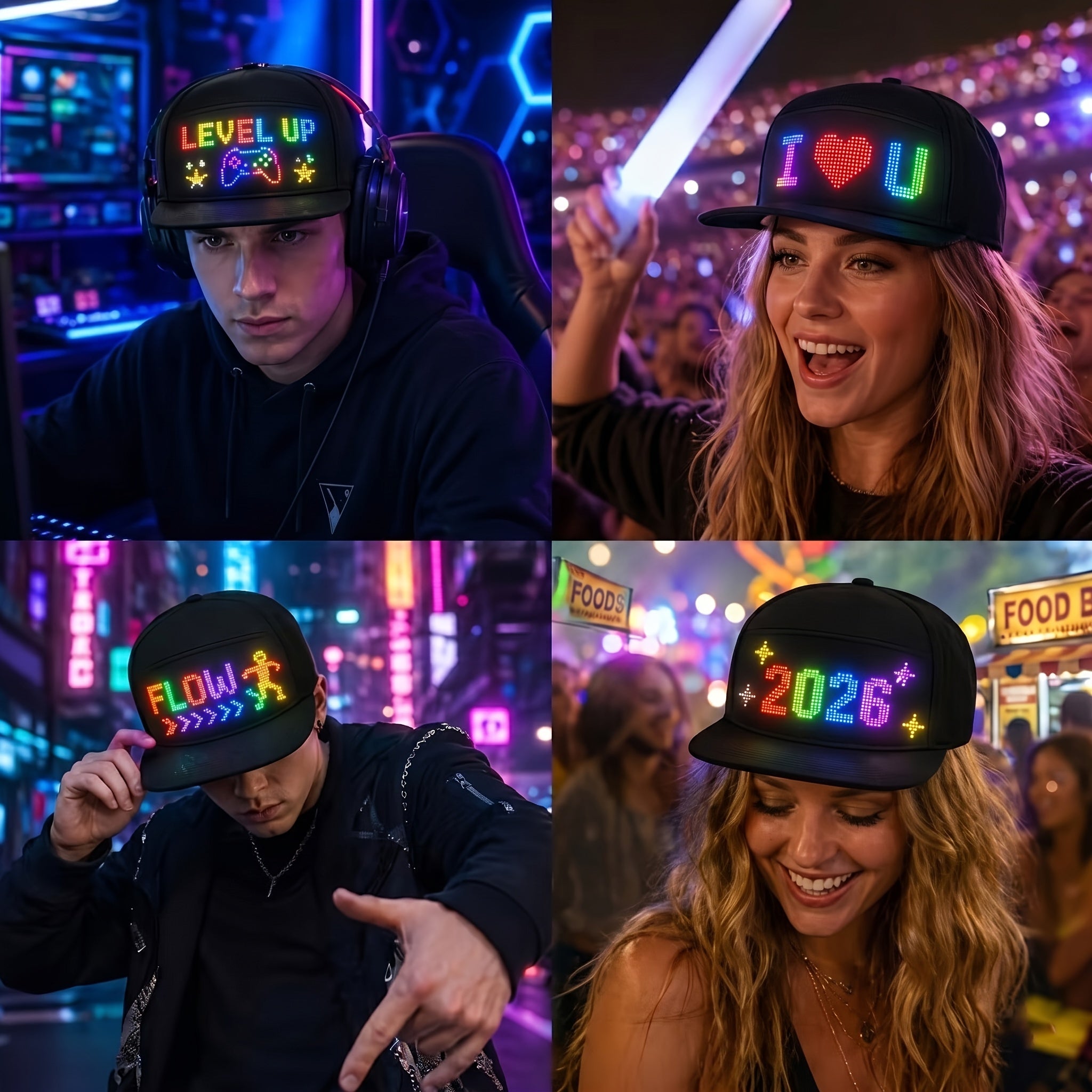 [Ideal Gift] New LED Light-Up Hat, Smart App Programmable Scrolling Message Cap, 16×32 Display Supports US Flag & Text Upload, Breathable Unisex Light-Up Accessory, Novelty Ideal Gift for Teens, Must-Have for Anniversaries, Holiday Parties & Events