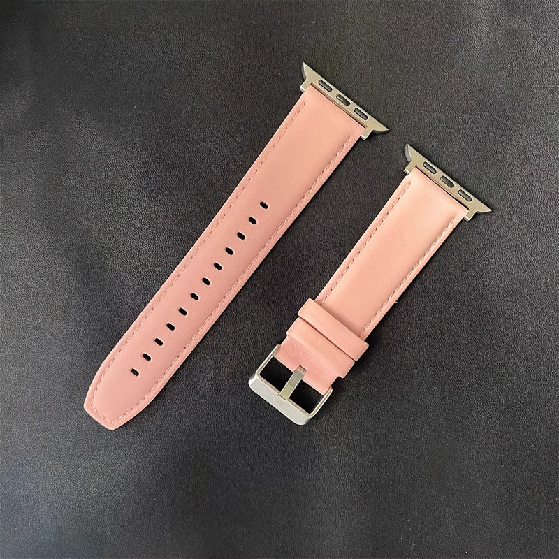 Apple Watch Band Leather Calfskin | Compatible with Series Ultra 2/9/8/7/6/5/4/3/SE, 38mm 40mm 41mm 42mm 44mm 45mm 49mm, Preppy Style Deployant Clasp Replacement Strap for Men & Women