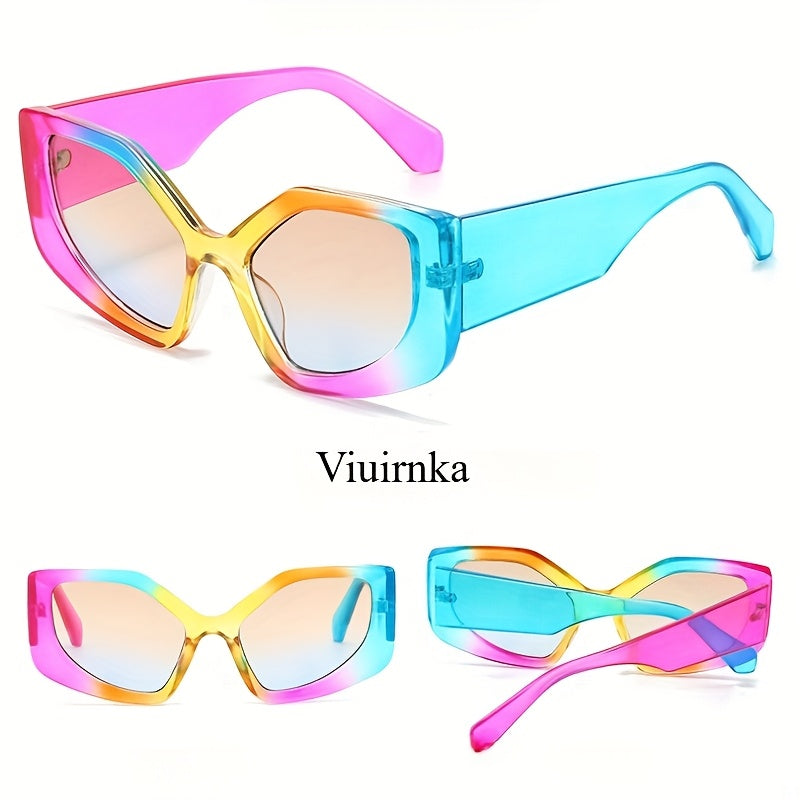 Polygonal Sunglasses Women Trendy Geometric Frame UV400 Gradient Multicolor Lightweight Fashion Shades with Case for Beach Vacation Travel Daily Wear Unisex Stylish Eyewear
