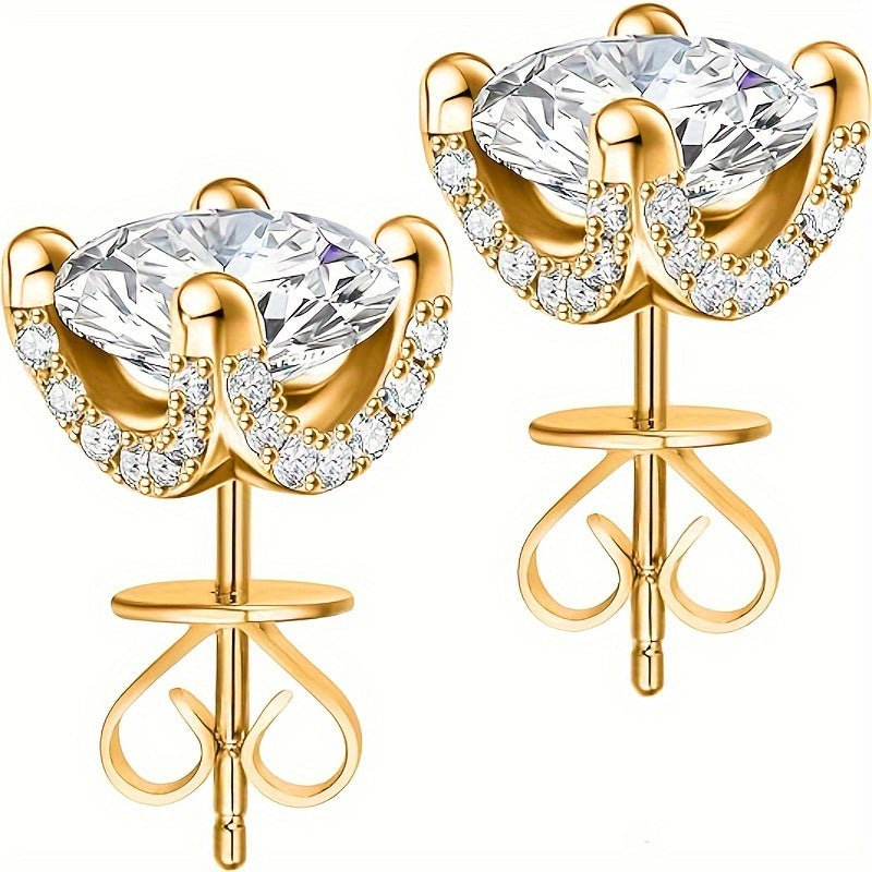 1 Pair Of 1 Carat Moissanite 925 925 Silvery Plated Stud Earrings, Luxurious, Bohemian Chic Design, Simple And Elegant Accessories for Men And Women, Ideal Gift for Valentine's Day, Christmas, Birthdays, Anniversaries And New Year's Celebrations