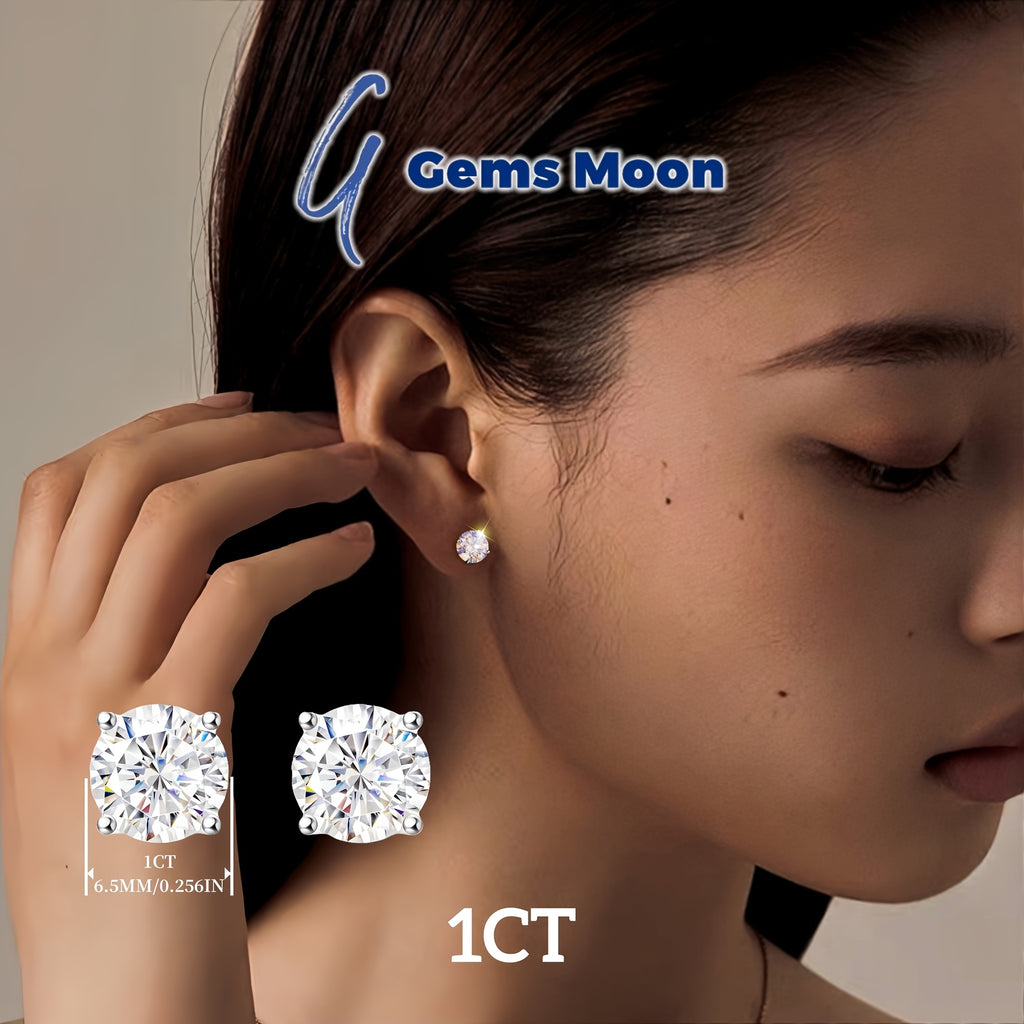 Amazing Discount! Brilliant Moissanite Hand-Set Stud Earrings, High-Quality D Color VVS1, S925 Silver, Ideal Jewelry Gifts for Valentine's Day, Birthday, with GRA Certificate, Velvet Pouch, Silver Polishing Cloth, Backs. Local Warehouse,