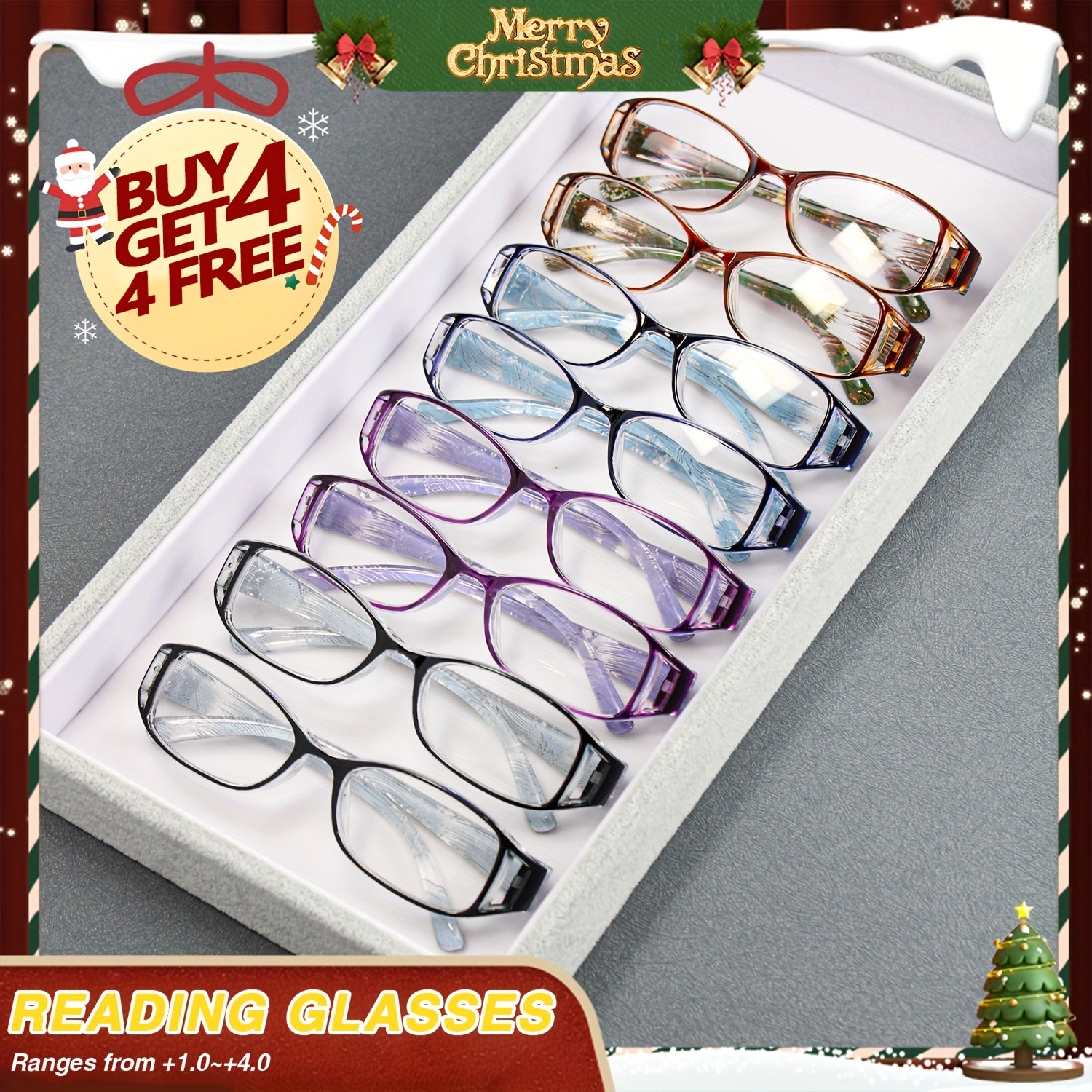 8 pairs of color striped reading glasses - suitable for men and women, essential for daily office work, high-quality fashion glasses, durable vision aids, essential for book fans, multi-packaged high-quality reading glasses