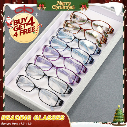 Reading Glasses 8 Pack Men Women Color Striped Fashion Readers Multi-Pack Value Set Black Purple Blue Brown Multiple Strengths Daily Office Book Use Durable