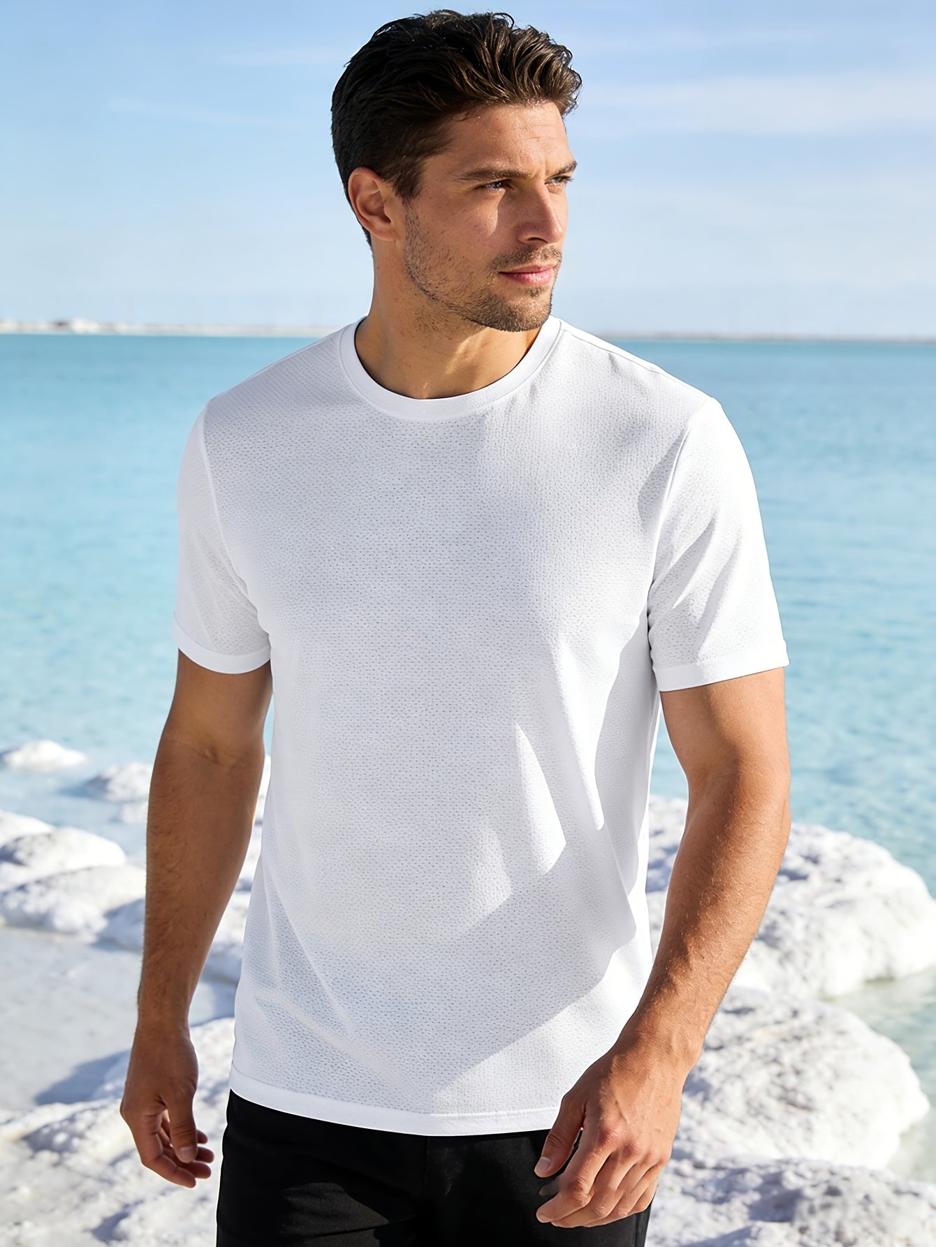 6pcs Men'S Crewneck Short Sleeve T Shirts Solid Color Breathable Cooling Quick – view 4