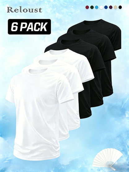 6pcs Men'S Crewneck Short Sleeve T Shirts Solid Color Breathable Cooling Quick – view 9