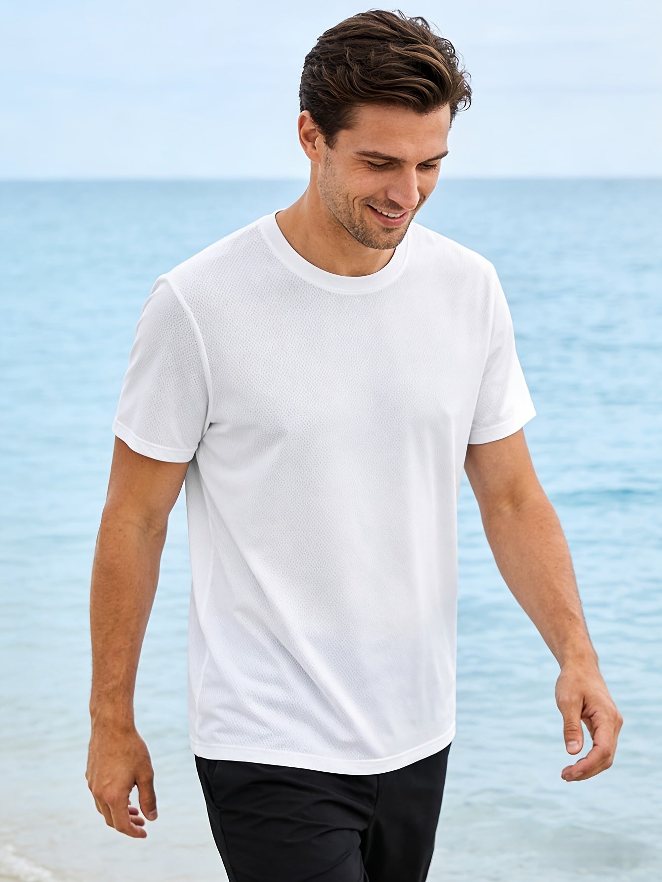 6pcs Men'S Crewneck Short Sleeve T Shirts Solid Color Breathable Cooling Quick – view 10