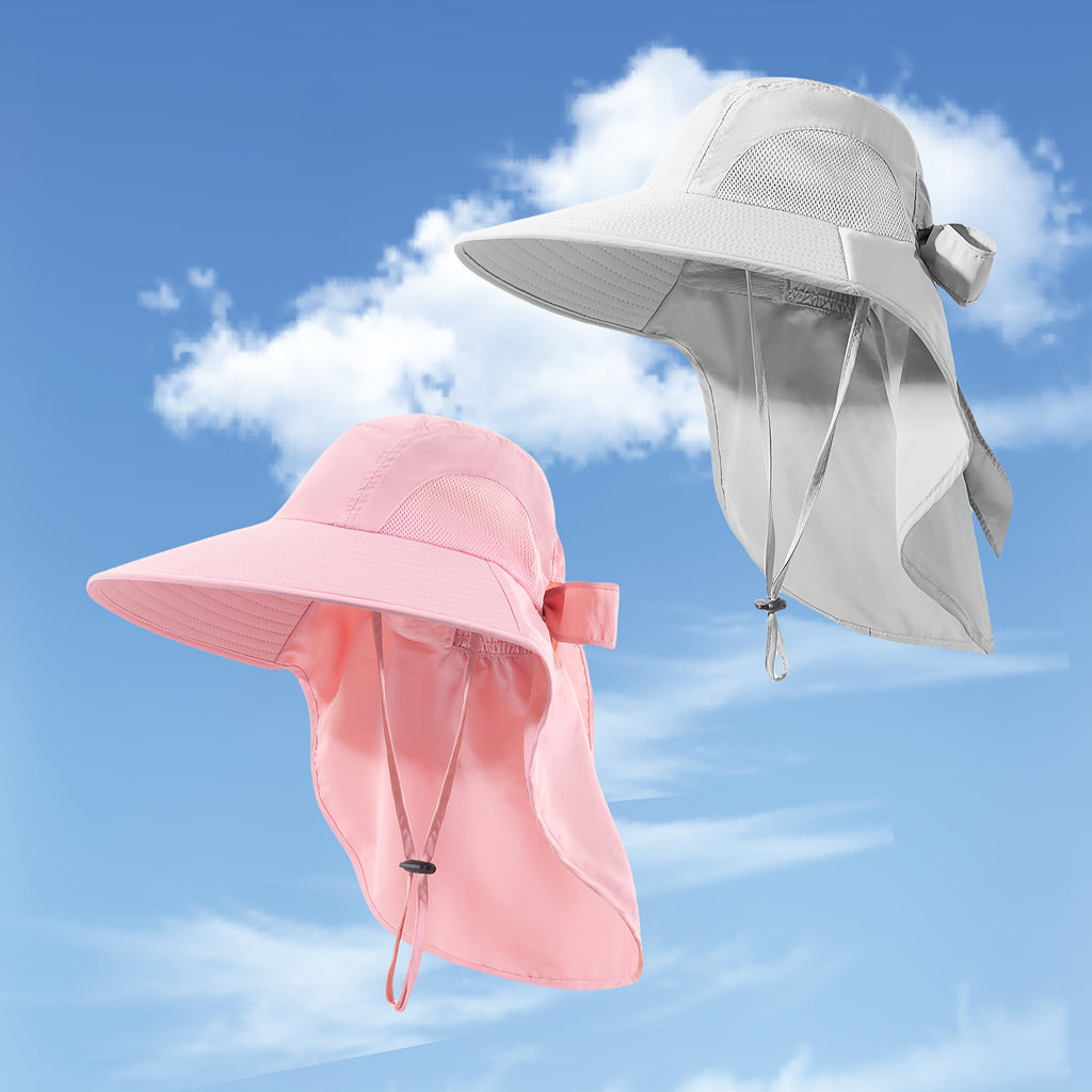 [Foldable Sun Hats] 2pcs Women's Foldable Sun Hats, High Quality Wide Brim Bucket Hat with Neck Cover, Suitable for Summer Beach, Fishing And Hiking