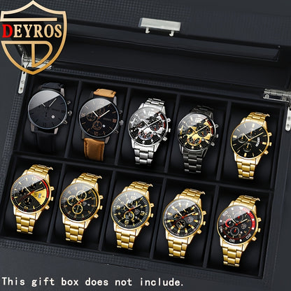 Men's Watch Set 10pcs Casual Analog Quartz Watches Alloy Faux Leather Multiple Colors Date Display Ideal Gift for Men Christmas Valentine Father's Day Reloj