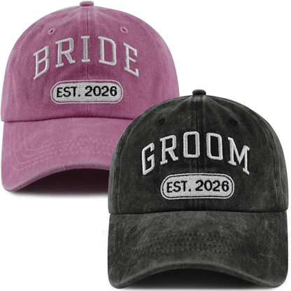 Baseball Cap - Bride and Groom Est 2026 Set 2pcs Couple Hats 3D Embroidery Adjustable - product detail view 16