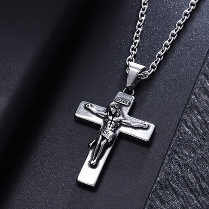 Jesus Cross Necklace for Men - Vintage Thorn Crown Pendant Christian Religious Jewelry, Stainless Steel Lobster Clasp, Perfect Gift for Christmas Easter Birthday Daily Wear Formal Occasions