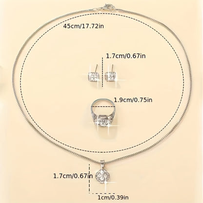 S925 Sterling Silver Jewelry Set Boho Rhinestone Necklace Earrings Ring Set Women Men Gift Daily Wear Anniversary Birthday
