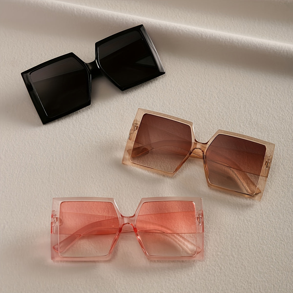 Large Frame Flat Top Fashion Glasses Women 3 Pack Pink Champagne Black Decorative Eyewear Trendy Square Oversized Frames Daily Casual Wear Gift for Her