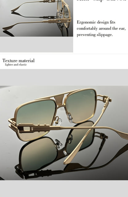 Square Sunglasses for Men – Retro Classic Metal Frame UV400 Polarized Lightweight Eyewear, Unisex Gradient Shades for Daily Wear & Outdoor Activities, Includes Case & Cleaning Cloth