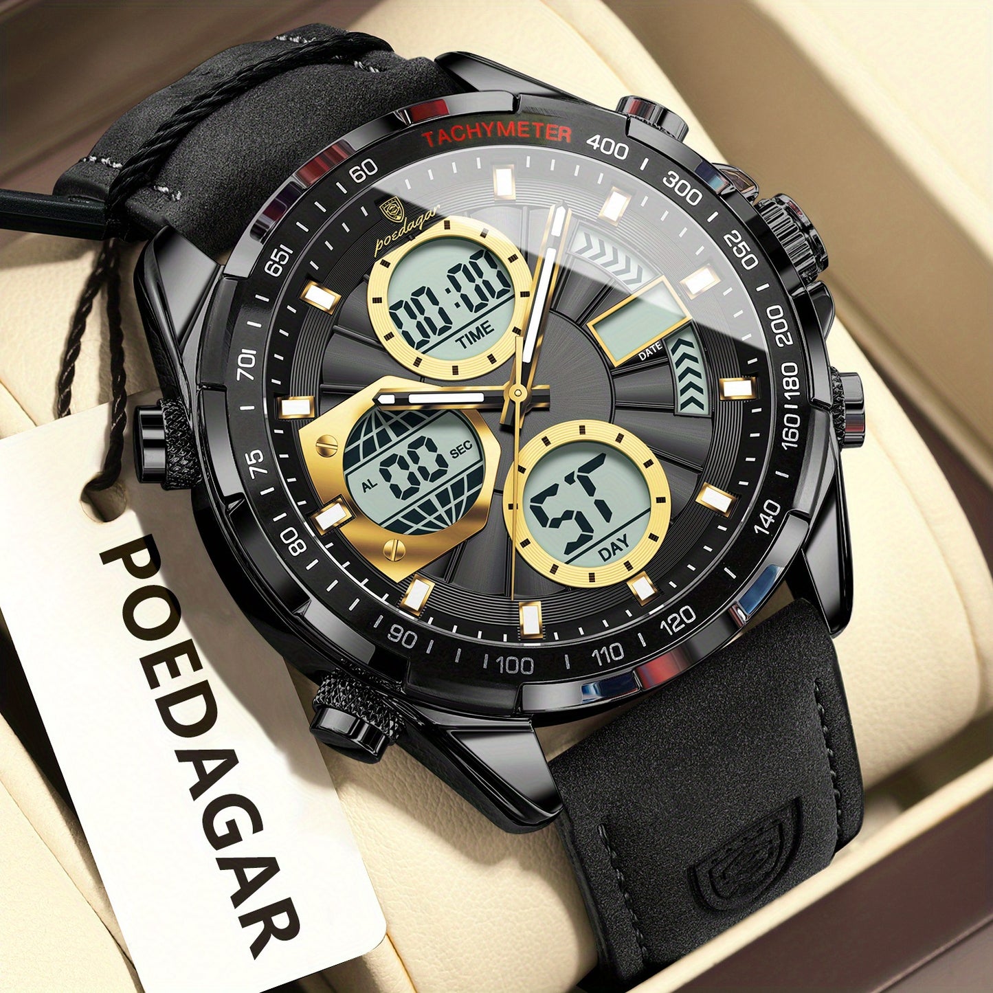POEDAGAR Men's Analog-Digital Sport Watch — Quartz, Waterproof, Alarm, Calendar | 8 Colors