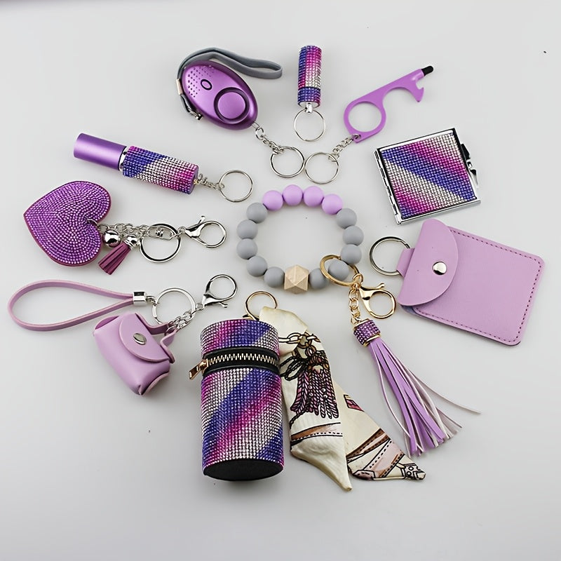11pcs Women's Personal Set, Including Alarm, Door, Mirror, Lipstick Case And Other Freely Combinable Accessory Keychains, Convenient Hanging Decorations, Perfect Christmas Gift