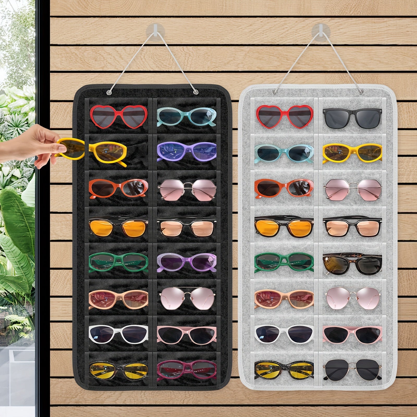 [Glasses Organizer 16 Pockets] Hanging Glasses Organizer With 16 Pockets, Foldable Felt Eyewear Storage Bag With Wall-Mounted Design, Space-Saving Sunglasses Holder For Household Use