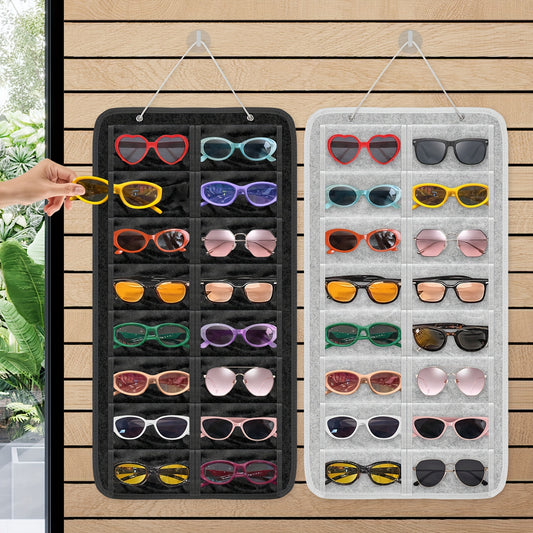 [Glasses Organizer 16 Pockets] Hanging Glasses Organizer With 16 Pockets, Foldable Felt Eyewear Storage Bag With Wall-Mounted Design, Space-Saving Sunglasses Holder For Household Use