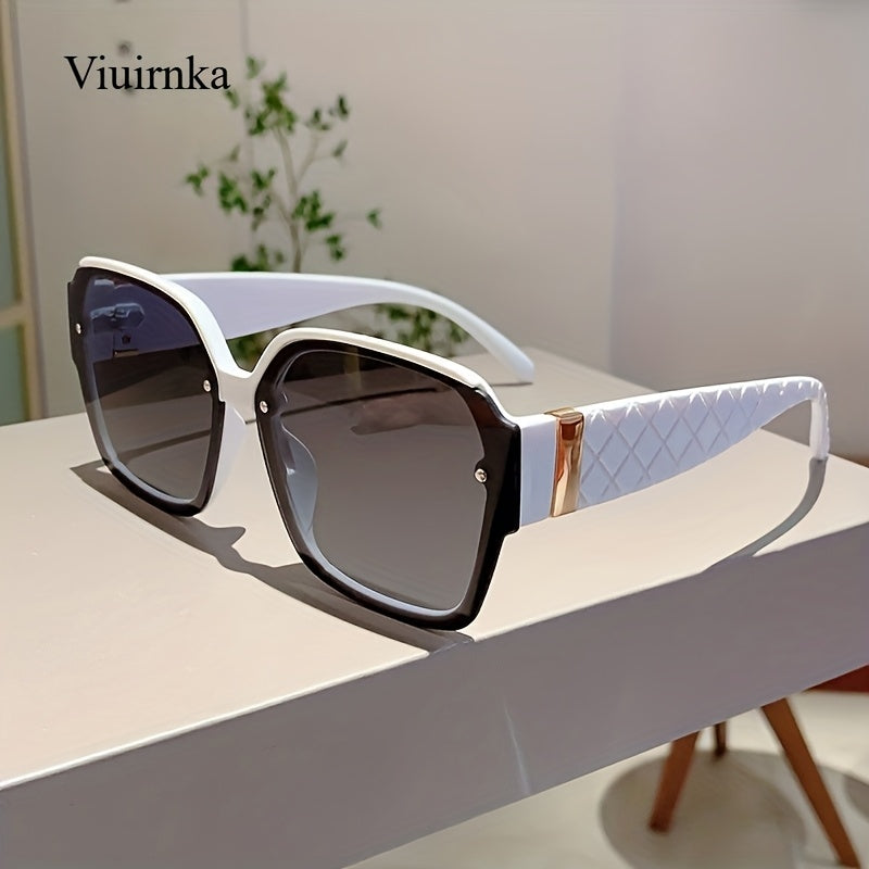 Studded Sunglasses Women Geometric Frame UV400 PC Lenses Lightweight Fashion Statement Shades with Case for Beach Vacation Travel Daily Wear Blue White