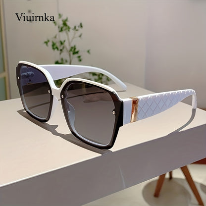 Studded Sunglasses Women Geometric Frame UV400 PC Lenses Lightweight Fashion Statement Shades with Case for Beach Vacation Travel Daily Wear Blue White
